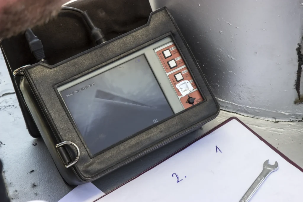 Monitor kamery počas diagnostiky vetracieho potrubia